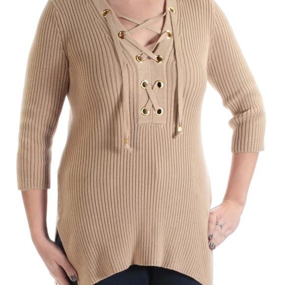 MICHAEL Michael Kors Beige Lace-Up Sweater - Picture 1 of 4